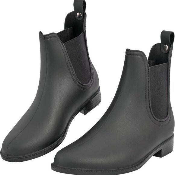Women's Waterproof Ankle Rain Boots Chelsea Short Wellingtons Black 9 - Picture 1 of 6